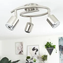 hofstein Plafonnier Autilla LED Nickel mat, Blanc, 3 lumières