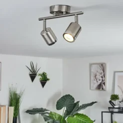 hofstein Plafonnier Autilla LED Nickel mat, Blanc, 2 lumières