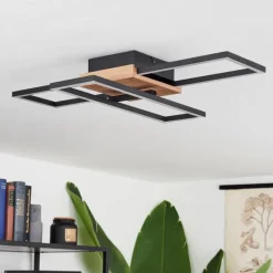 hofstein Plafonnier Avelal LED Bois clair, Couleur bois, Noir, 1 lumière