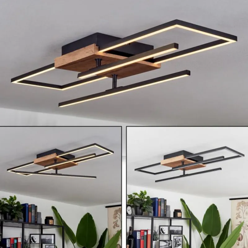 Luminaires Scandinaves-hofstein Plafonnier Avelal LED Bois clair, Couleur bois, Noir, 1 lumière