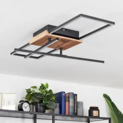 Luminaires Scandinaves-hofstein Plafonnier Avelal LED Bois clair, Couleur bois, Noir, 1 lumière