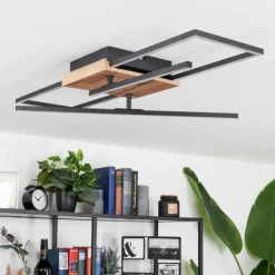 Luminaires Scandinaves-hofstein Plafonnier Avelal LED Bois clair, Couleur bois, Noir, 1 lumière