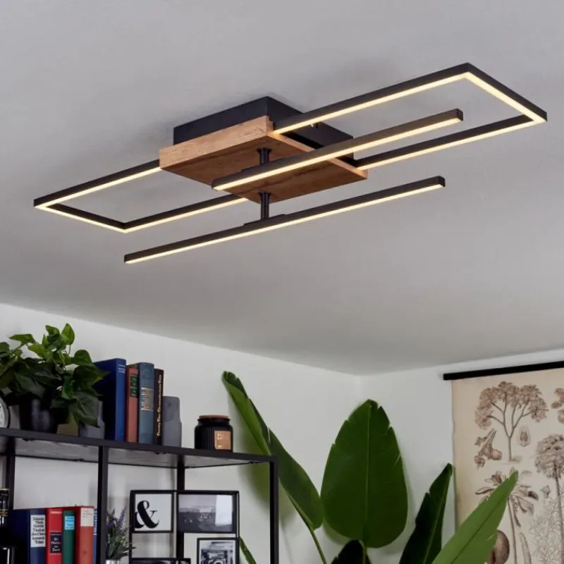 Luminaires Scandinaves-hofstein Plafonnier Avelal LED Bois clair, Couleur bois, Noir, 1 lumière