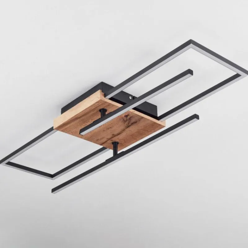 Luminaires Scandinaves-hofstein Plafonnier Avelal LED Bois clair, Couleur bois, Noir, 1 lumière