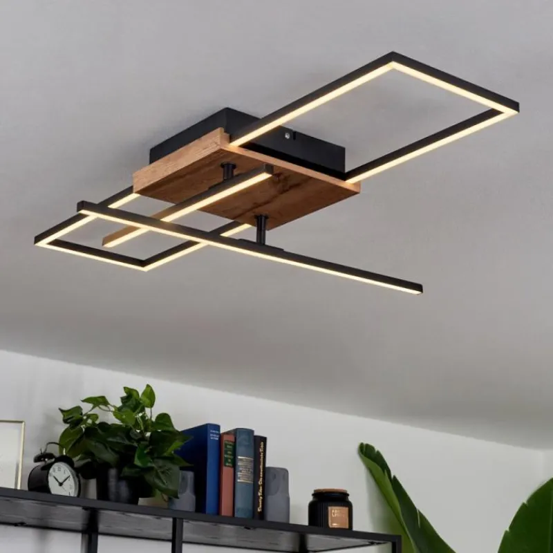 Luminaires Scandinaves-hofstein Plafonnier Avelal LED Bois clair, Couleur bois, Noir, 1 lumière