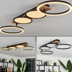 hofstein Plafonnier Avelal LED Brun, Couleur bois, Noir, 1 lumière