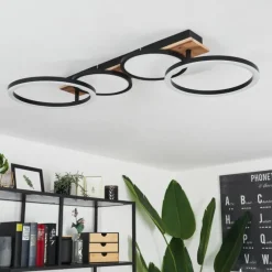 hofstein Plafonnier Avelal LED Brun, Couleur bois, Noir, 1 lumière