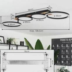 hofstein Plafonnier Avelal LED Brun, Couleur bois, Noir, 1 lumière