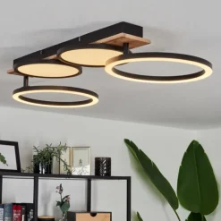 hofstein Plafonnier Avelal LED Brun, Couleur bois, Noir, 1 lumière