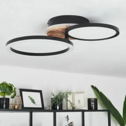 hofstein Plafonnier Avelal LED Brun, Couleur bois, Noir, 1 lumière