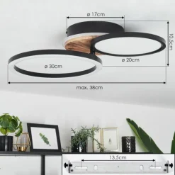 hofstein Plafonnier Avelal LED Brun, Couleur bois, Noir, 1 lumière