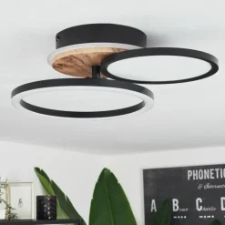 hofstein Plafonnier Avelal LED Brun, Couleur bois, Noir, 1 lumière