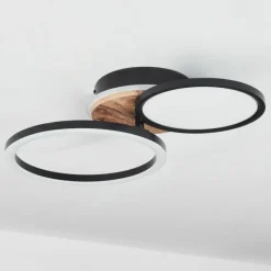 hofstein Plafonnier Avelal LED Brun, Couleur bois, Noir, 1 lumière