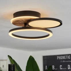 hofstein Plafonnier Avelal LED Brun, Couleur bois, Noir, 1 lumière