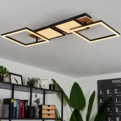 hofstein Plafonnier Avelal LED Brun, Couleur bois, Noir, 1 lumière