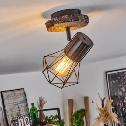 Lampes Vintages & Rétros-hofstein Plafonnier Bardhaman Bois clair, Couleur bois, Noir, 1 lumière