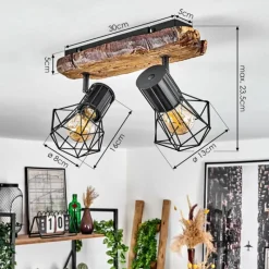 Lampes Vintages & Rétros-hofstein Plafonnier Bardhaman Bois clair, Couleur bois, Noir, 2 lumières