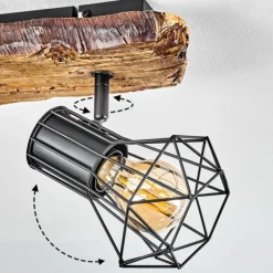 Lampes Vintages & Rétros-hofstein Plafonnier Bardhaman Bois clair, Couleur bois, Noir, 2 lumières