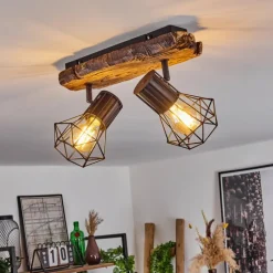 Lampes Vintages & Rétros-hofstein Plafonnier Bardhaman Bois clair, Couleur bois, Noir, 2 lumières