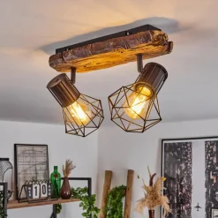 Lampes Vintages & Rétros-hofstein Plafonnier Bardhaman Bois clair, Couleur bois, Noir, 2 lumières