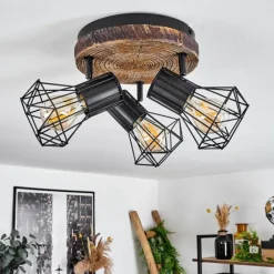 Lampes Vintages & Rétros-hofstein Plafonnier Bardhaman Brun, Couleur bois, Noir, 3 lumières