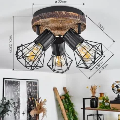 Lampes Vintages & Rétros-hofstein Plafonnier Bardhaman Brun, Couleur bois, Noir, 3 lumières