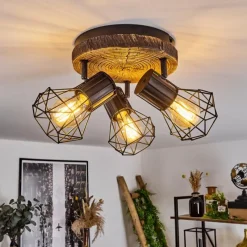 Lampes Vintages & Rétros-hofstein Plafonnier Bardhaman Brun, Couleur bois, Noir, 3 lumières