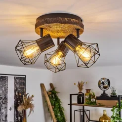 Lampes Vintages & Rétros-hofstein Plafonnier Bardhaman Brun, Couleur bois, Noir, 3 lumières