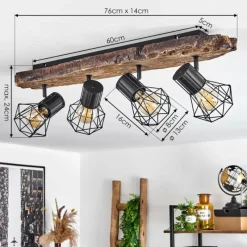 Lampes Vintages & Rétros-hofstein Plafonnier Bardhaman Brun, Couleur bois, Noir, 4 lumières
