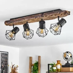 Lampes Vintages & Rétros-hofstein Plafonnier Bardhaman Brun, Couleur bois, Noir, 4 lumières