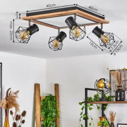 hofstein Plafonnier Bardhaman LED Brun, Chrome, Couleur bois, Noir, 5 lumières