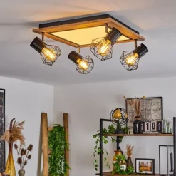 hofstein Plafonnier Bardhaman LED Brun, Chrome, Couleur bois, Noir, 5 lumières