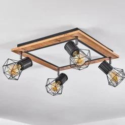 hofstein Plafonnier Bardhaman LED Brun, Chrome, Couleur bois, Noir, 5 lumières