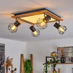 hofstein Plafonnier Bardhaman LED Brun, Chrome, Couleur bois, Noir, 5 lumières