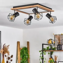 hofstein Plafonnier Bardhaman LED Brun, Chrome, Couleur bois, Noir, 5 lumières