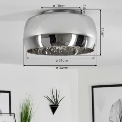 Suspension Verre Fumé-hofstein Plafonnier Belleguette Argenté, 3 lumières