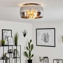 Suspension Verre Fumé-hofstein Plafonnier Belleguette Argenté, 3 lumières