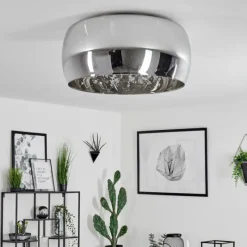 Suspension Verre Fumé-hofstein Plafonnier Belleguette Argenté, 5 lumières