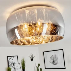 Suspension Verre Fumé-hofstein Plafonnier Belleguette Argenté, 5 lumières