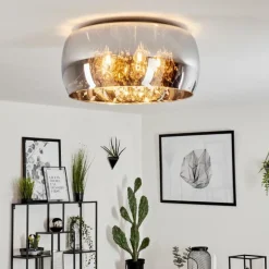 Suspension Verre Fumé-hofstein Plafonnier Belleguette Argenté, 5 lumières