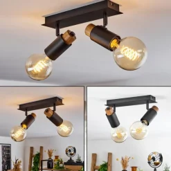Lampes Vintages & Rétros-hofstein Plafonnier Brenier Bois foncé, Noir, 2 lumières