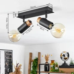 Lampes Vintages & Rétros-hofstein Plafonnier Brenier Bois foncé, Noir, 2 lumières