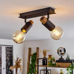 Lampes Vintages & Rétros-hofstein Plafonnier Brenier Bois foncé, Noir, 2 lumières