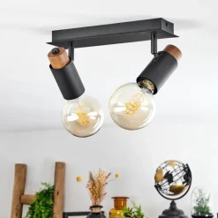 Lampes Vintages & Rétros-hofstein Plafonnier Brenier Bois foncé, Noir, 2 lumières