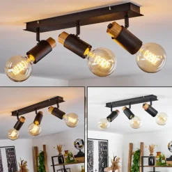 Lampes Vintages & Rétros-hofstein Plafonnier Brenier Bois foncé, Noir, 3 lumières