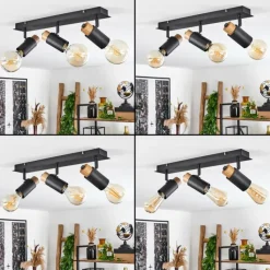 Lampes Vintages & Rétros-hofstein Plafonnier Brenier Bois foncé, Noir, 3 lumières