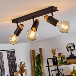 Lampes Vintages & Rétros-hofstein Plafonnier Brenier Bois foncé, Noir, 3 lumières