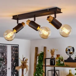 Lampes Vintages & Rétros-hofstein Plafonnier Brenier Bois foncé, Noir, 3 lumières