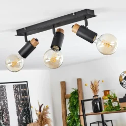 Lampes Vintages & Rétros-hofstein Plafonnier Brenier Bois foncé, Noir, 3 lumières