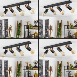 Lampes Vintages & Rétros-hofstein Plafonnier Brenier Bois foncé, Noir, 4 lumières